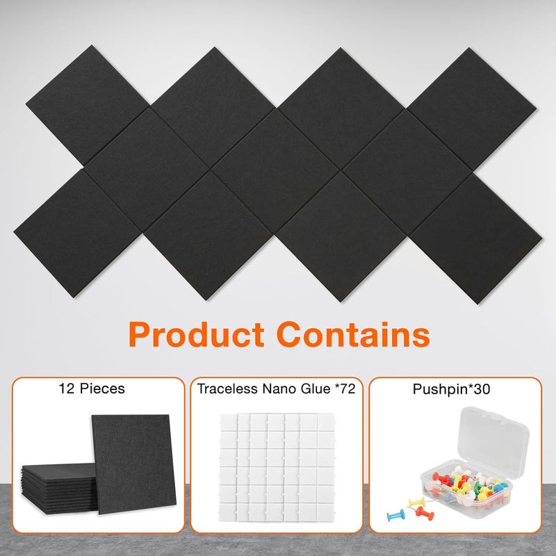 Sanakma Large Cork Boards for Walls 48" x 36",12 Pack Bulletin Boards Alternative Cork Board for Office,Black Felt Wall Tiles, Contains Removable Security Stickers and PushPins - Image 3